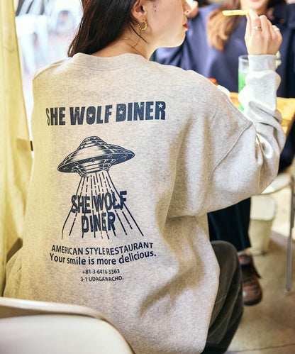 SHE WOLF DINER×FREAK'S STORE/海狼餐廳 聯名 大尺寸 後背印花 圓領衛衣 UFO