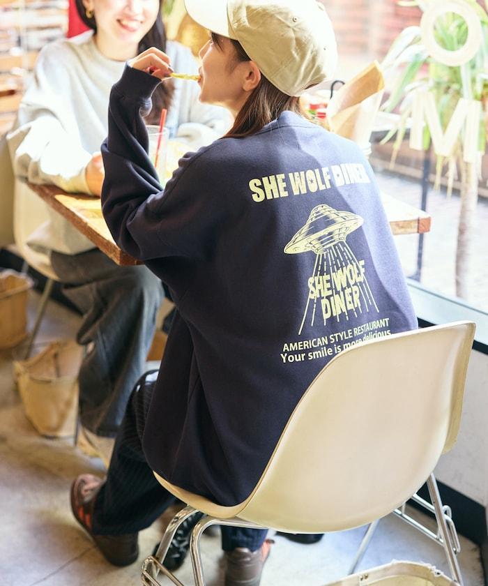 SHE WOLF DINER×FREAK'S STORE/海狼餐廳 聯名 大尺寸 後背印花 圓領衛衣 UFO