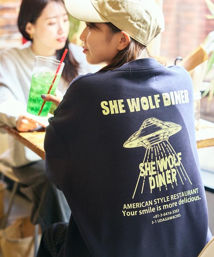 SHE WOLF DINER×FREAK'S STORE/海狼餐廳 聯名 大尺寸 後背印花 圓領衛衣 UFO