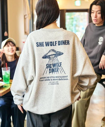 SHE WOLF DINER×FREAK'S STORE/海狼餐廳 聯名 大尺寸 後背印花 圓領衛衣 UFO