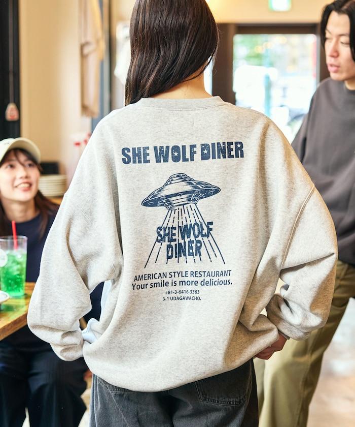 SHE WOLF DINER×FREAK'S STORE/海狼餐廳 聯名 大尺寸 後背印花 圓領衛衣 UFO