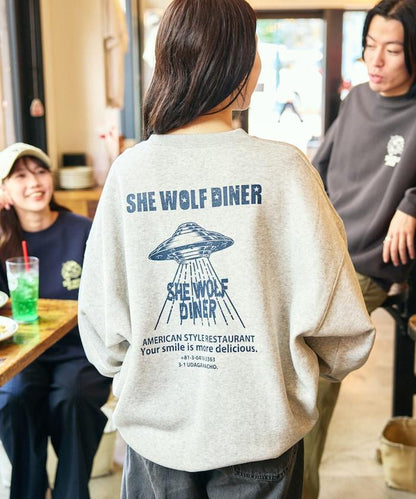 SHE WOLF DINER×FREAK'S STORE/海狼餐廳 聯名 大尺寸 後背印花 圓領衛衣 UFO