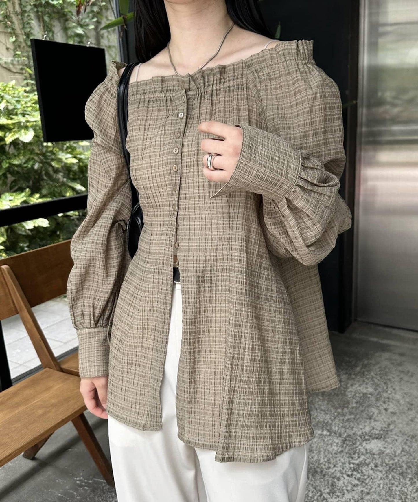 透視格紋襯衫