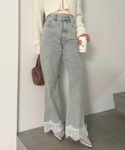 【S・M尺碼展開】下襬蕾絲牛仔褲