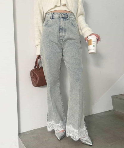 【S・M尺碼展開】下襬蕾絲牛仔褲