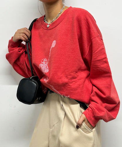 【儉樸風格】跳躍骷髏圖案圓領衛衣