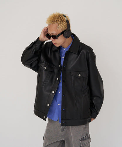 【數量限定】【RAXA】皮革牛仔夾克