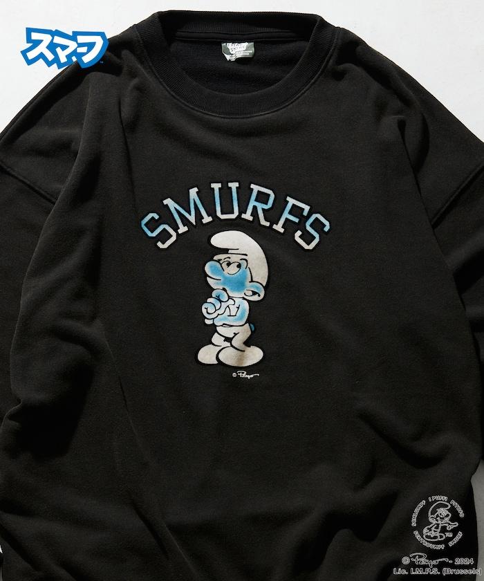 輕鬆休閒版 SMURFS 絨毛印花 圓領衛衣