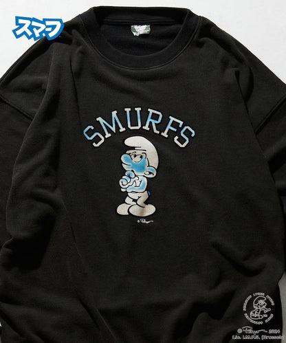 輕鬆休閒版 SMURFS 絨毛印花 圓領衛衣