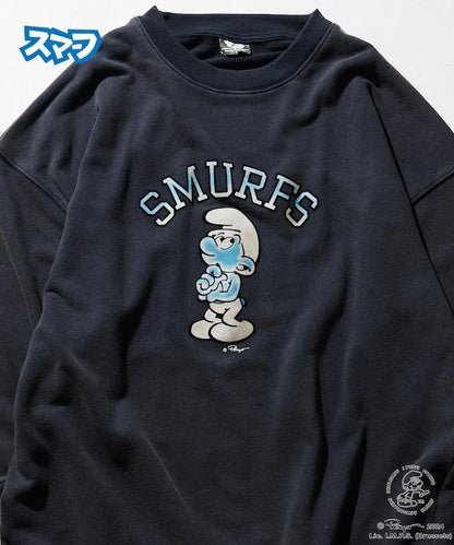 輕鬆休閒版 SMURFS 絨毛印花 圓領衛衣