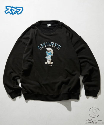 輕鬆休閒版 SMURFS 絨毛印花 圓領衛衣