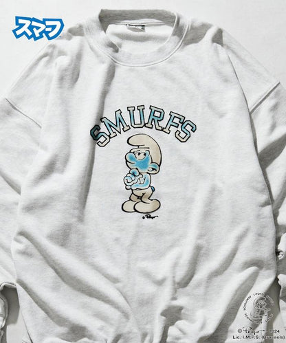 輕鬆休閒版 SMURFS 絨毛印花 圓領衛衣