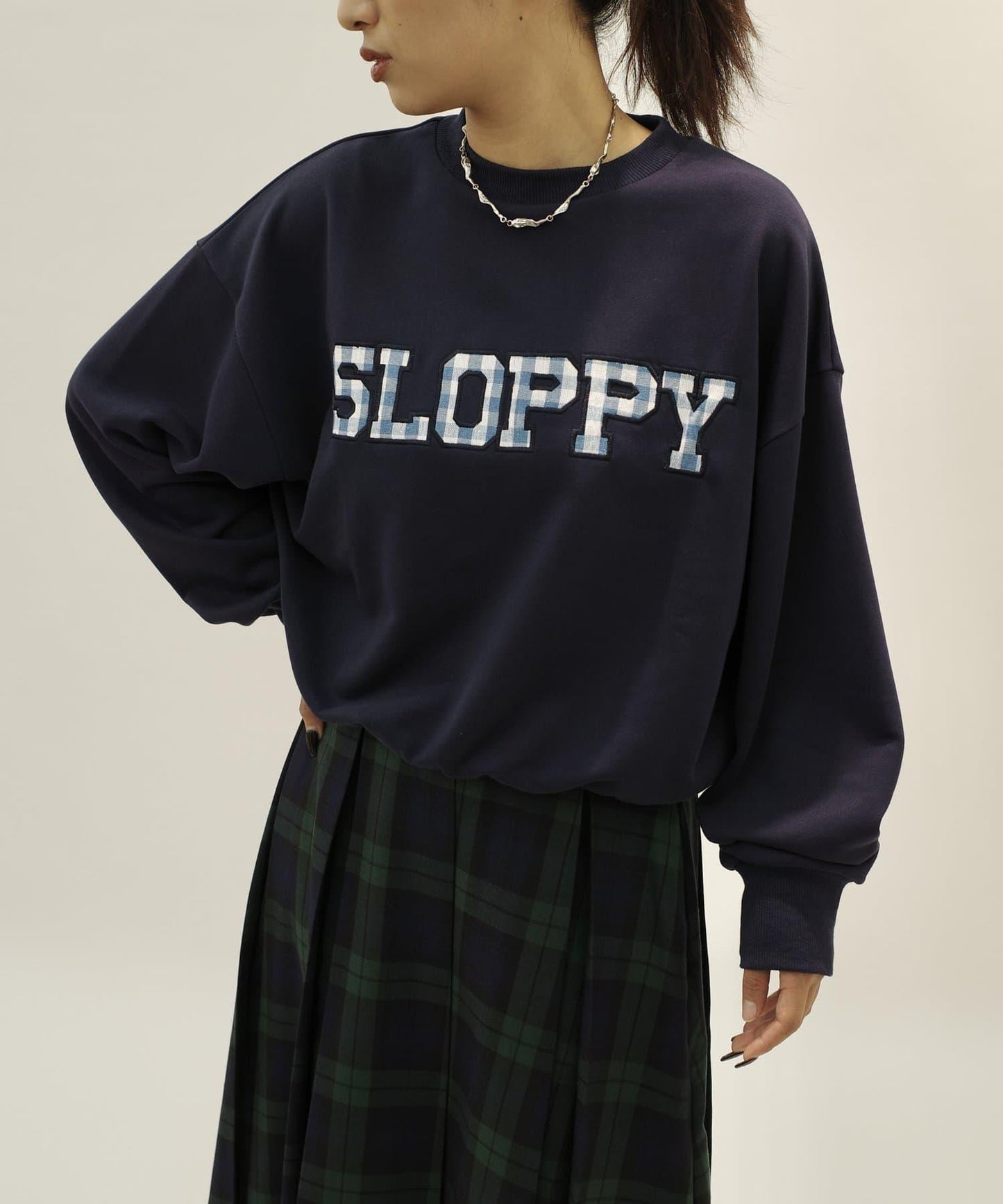 【SLOPPY/斯洛比】格紋刺繡logo毛衣crew