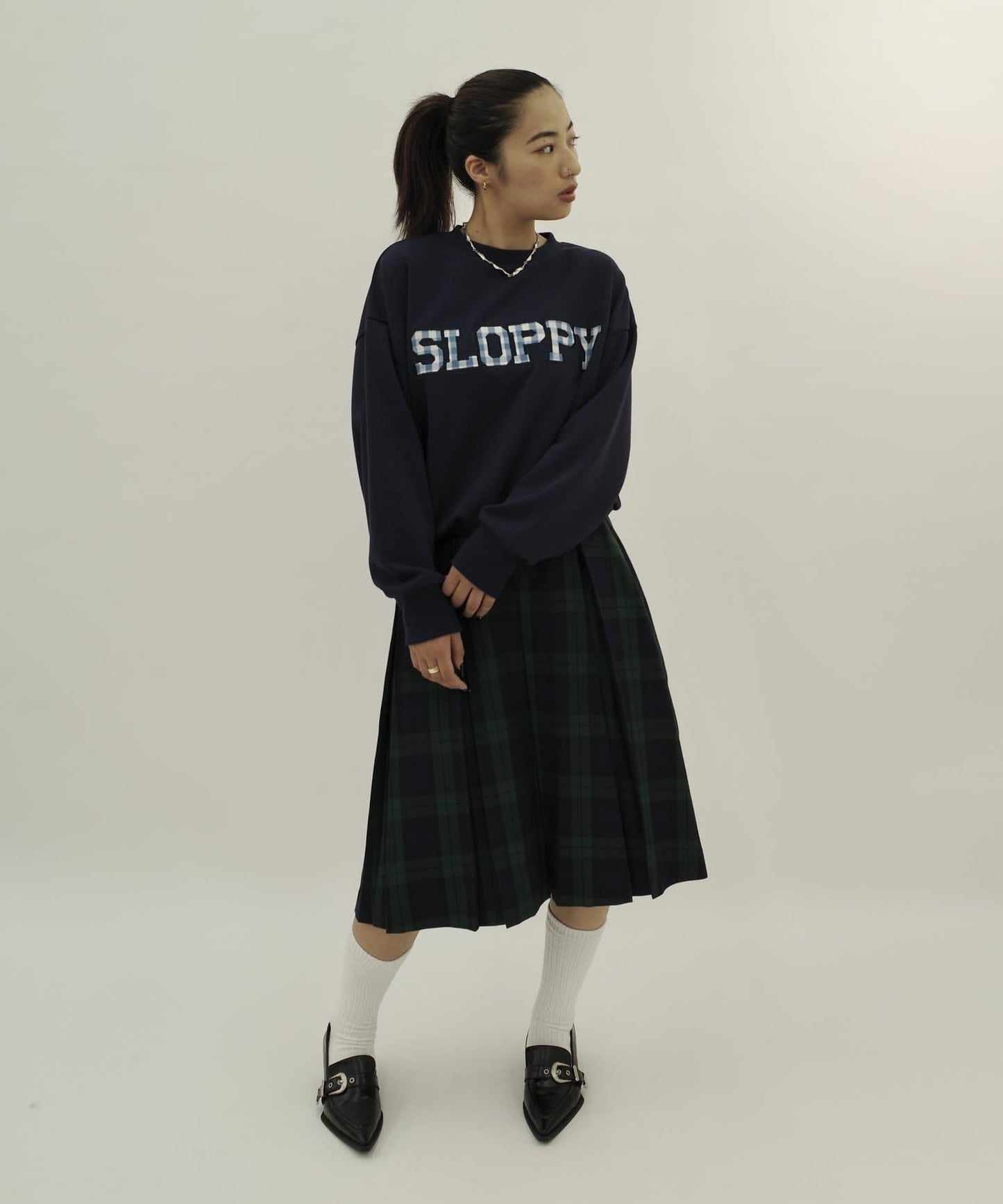 【SLOPPY/斯洛比】格紋刺繡logo毛衣crew