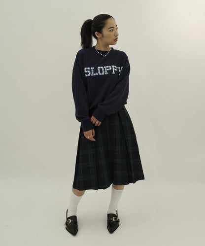 【SLOPPY/斯洛比】格紋刺繡logo毛衣crew