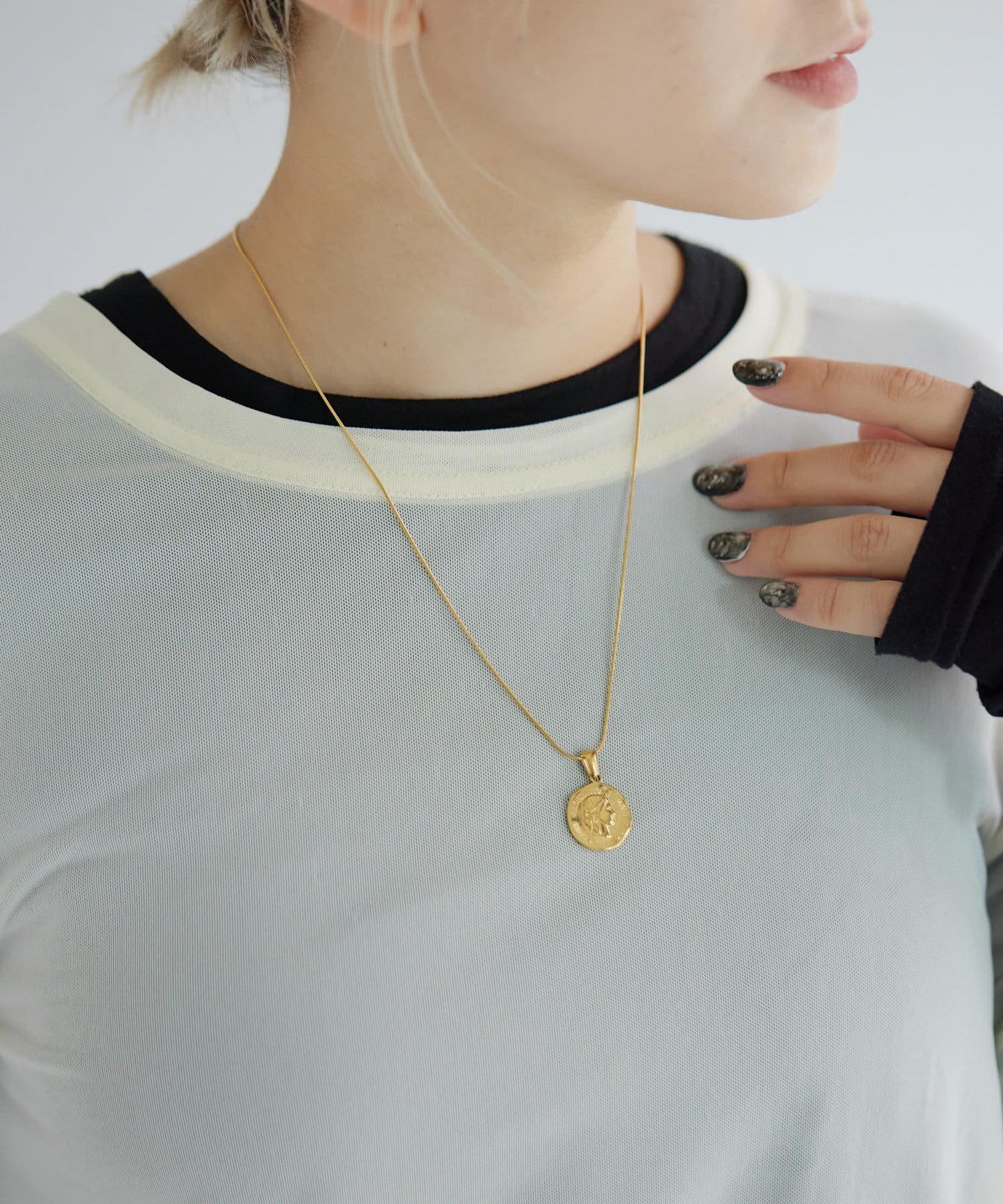 《金屬過敏適用/不鏽鋼》蛇骨鏈×硬幣項鍊