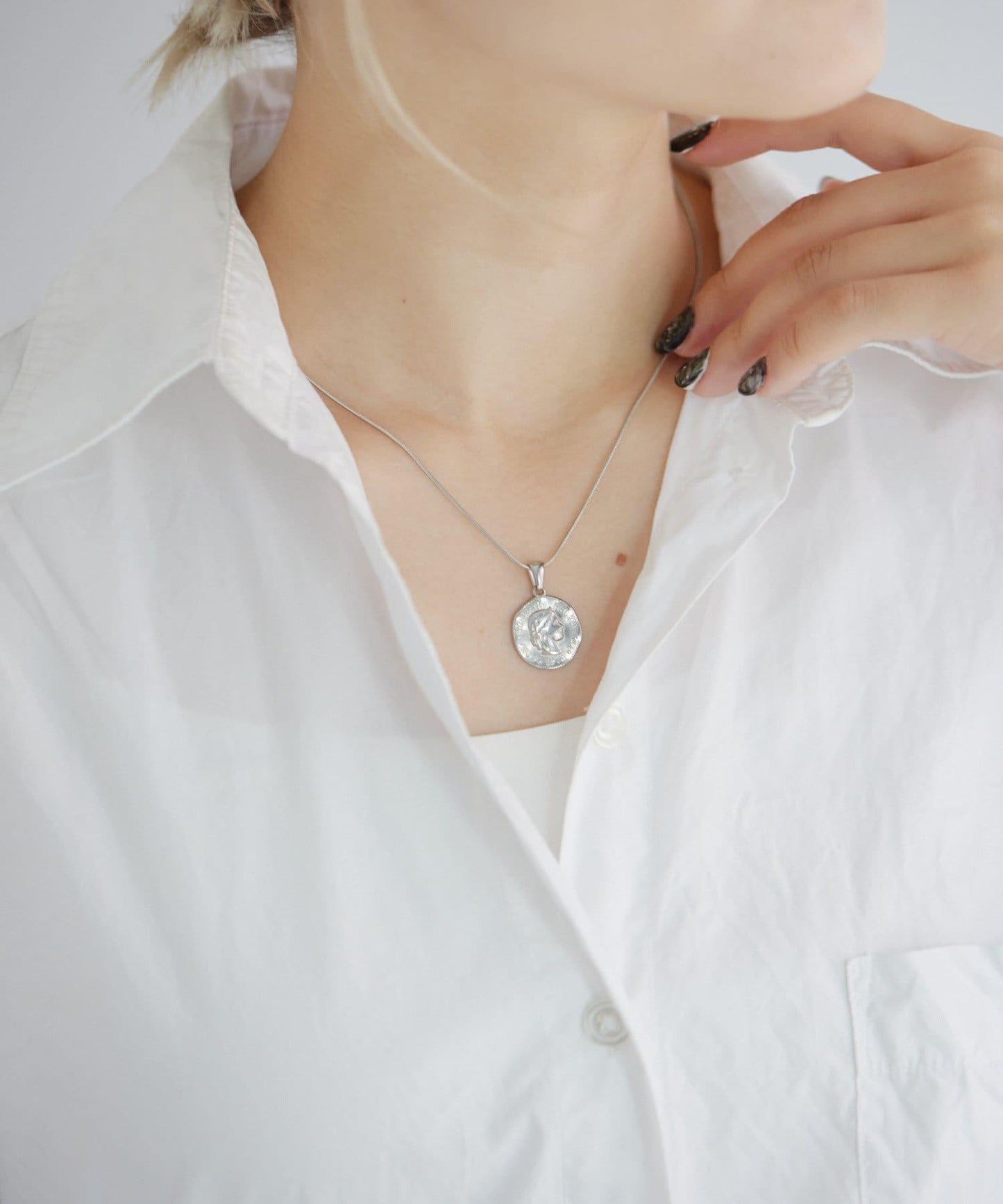 《金屬過敏適用/不鏽鋼》蛇骨鏈×硬幣項鍊