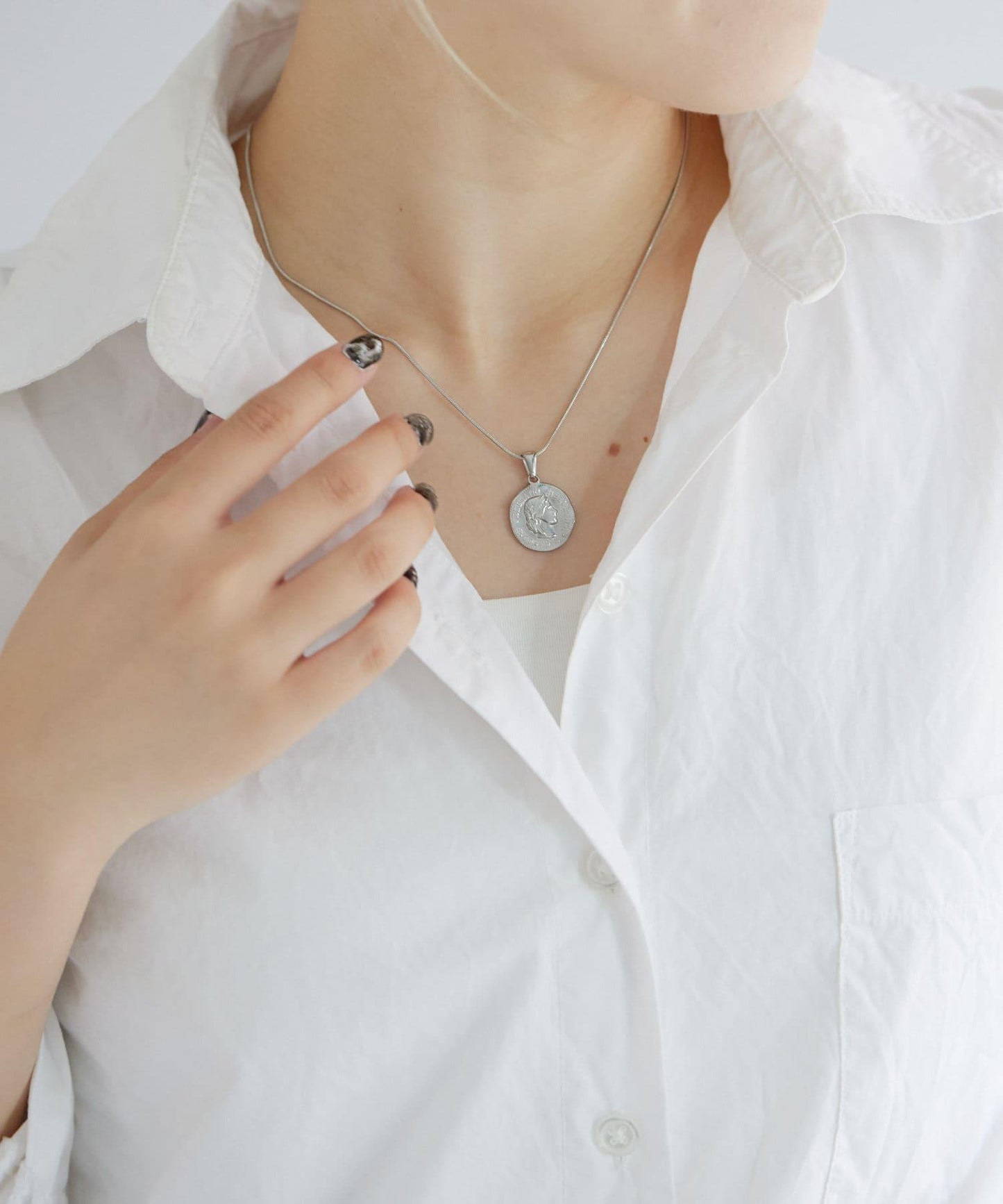 《金屬過敏適用/不鏽鋼》蛇骨鏈×硬幣項鍊