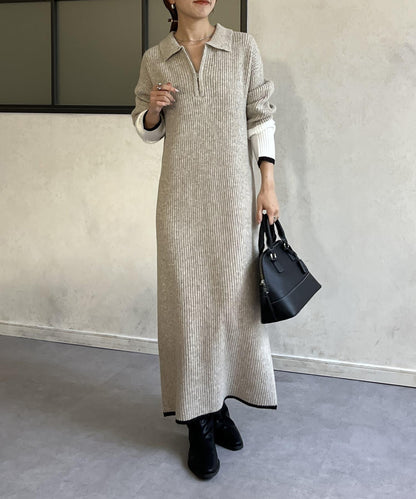 袖口配色半拉鍊針織衫 ONE PIECE