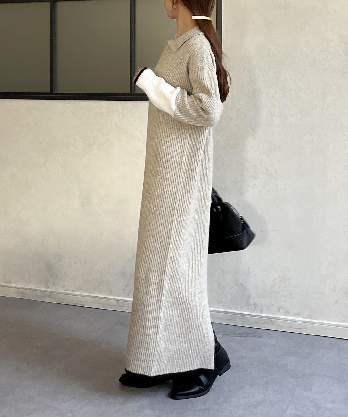 袖口配色半拉鍊針織衫 ONE PIECE