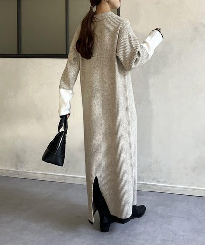 袖口配色半拉鍊針織衫 ONE PIECE