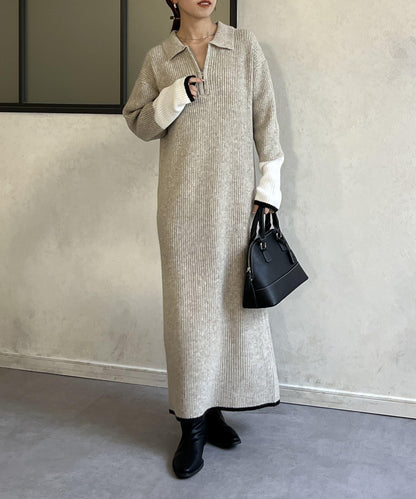 袖口配色半拉鍊針織衫 ONE PIECE