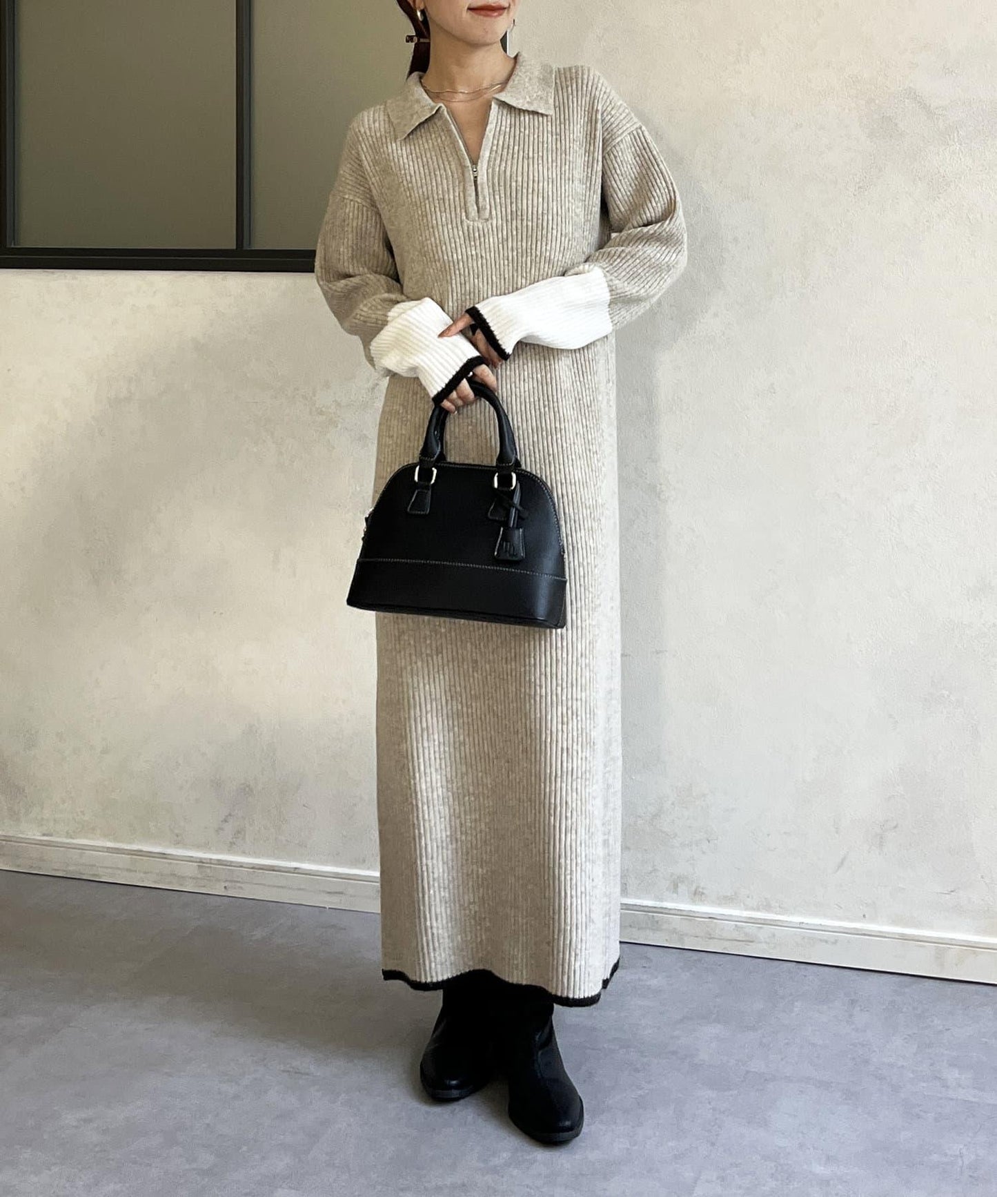 袖口配色半拉鍊針織衫 ONE PIECE