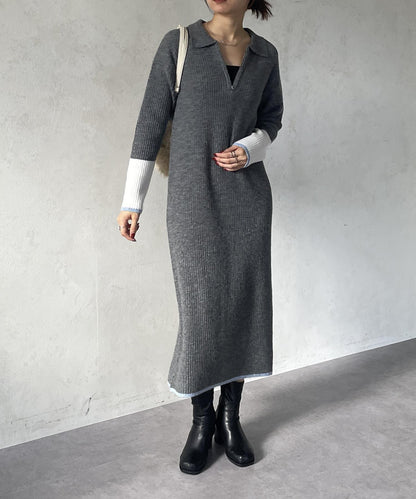 袖口配色半拉鍊針織衫 ONE PIECE