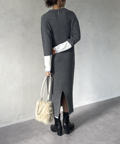 袖口配色半拉鍊針織衫 ONE PIECE