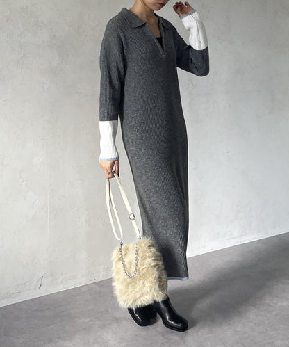 袖口配色半拉鍊針織衫 ONE PIECE