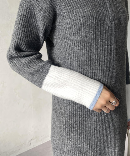 袖口配色半拉鍊針織衫 ONE PIECE