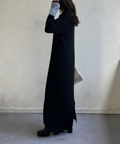 袖口配色半拉鍊針織衫 ONE PIECE