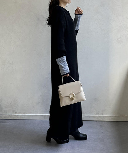 袖口配色半拉鍊針織衫 ONE PIECE