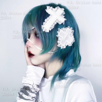 BROKEN BONE 蕾絲髮飾 迷你十字架 白色 (AO4754C)