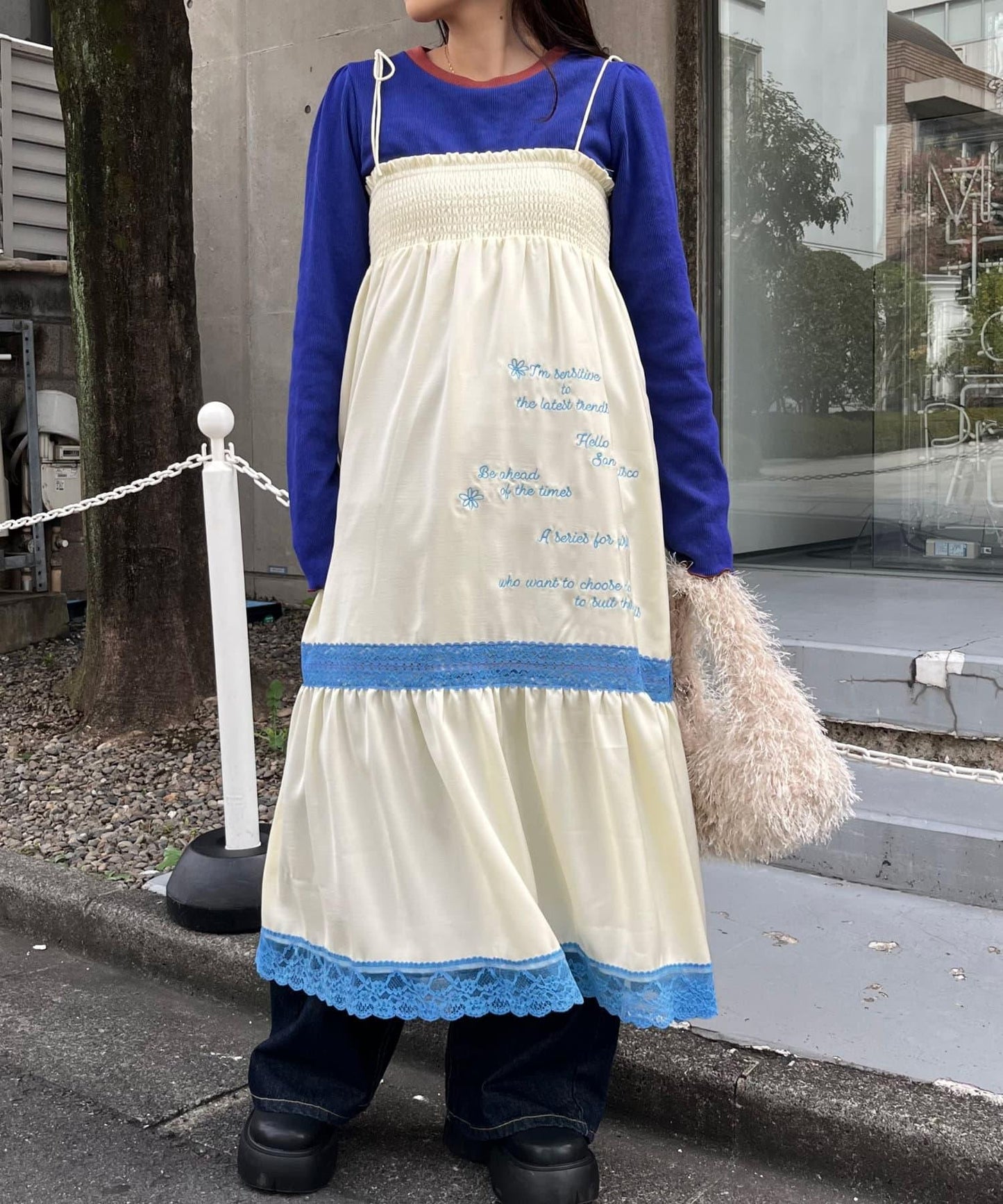 【HELLO.SANFRANCISCO】2WAY緞面刺繡蕾絲裙