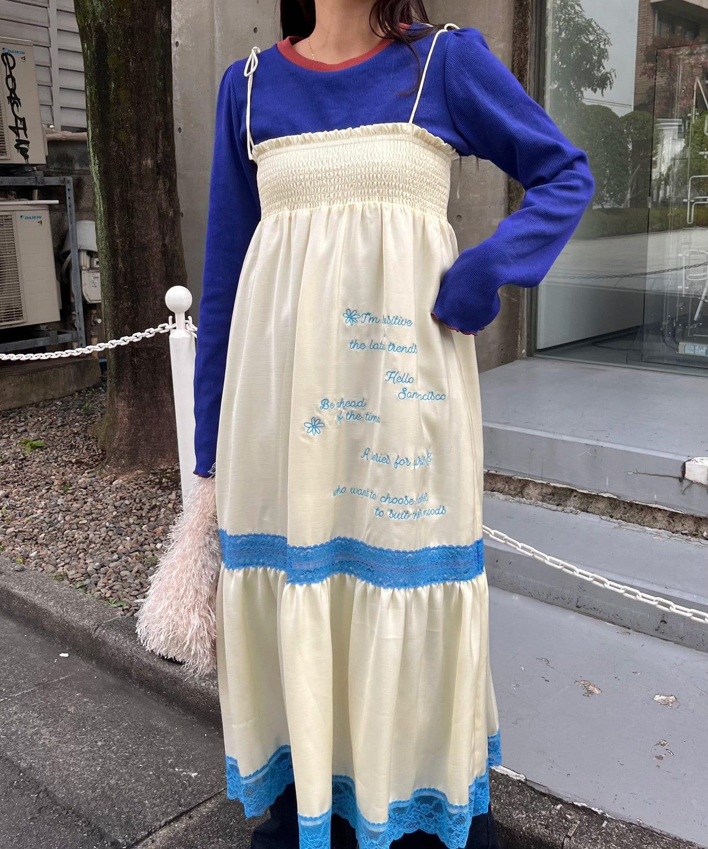 【HELLO.SANFRANCISCO】2WAY緞面刺繡蕾絲裙