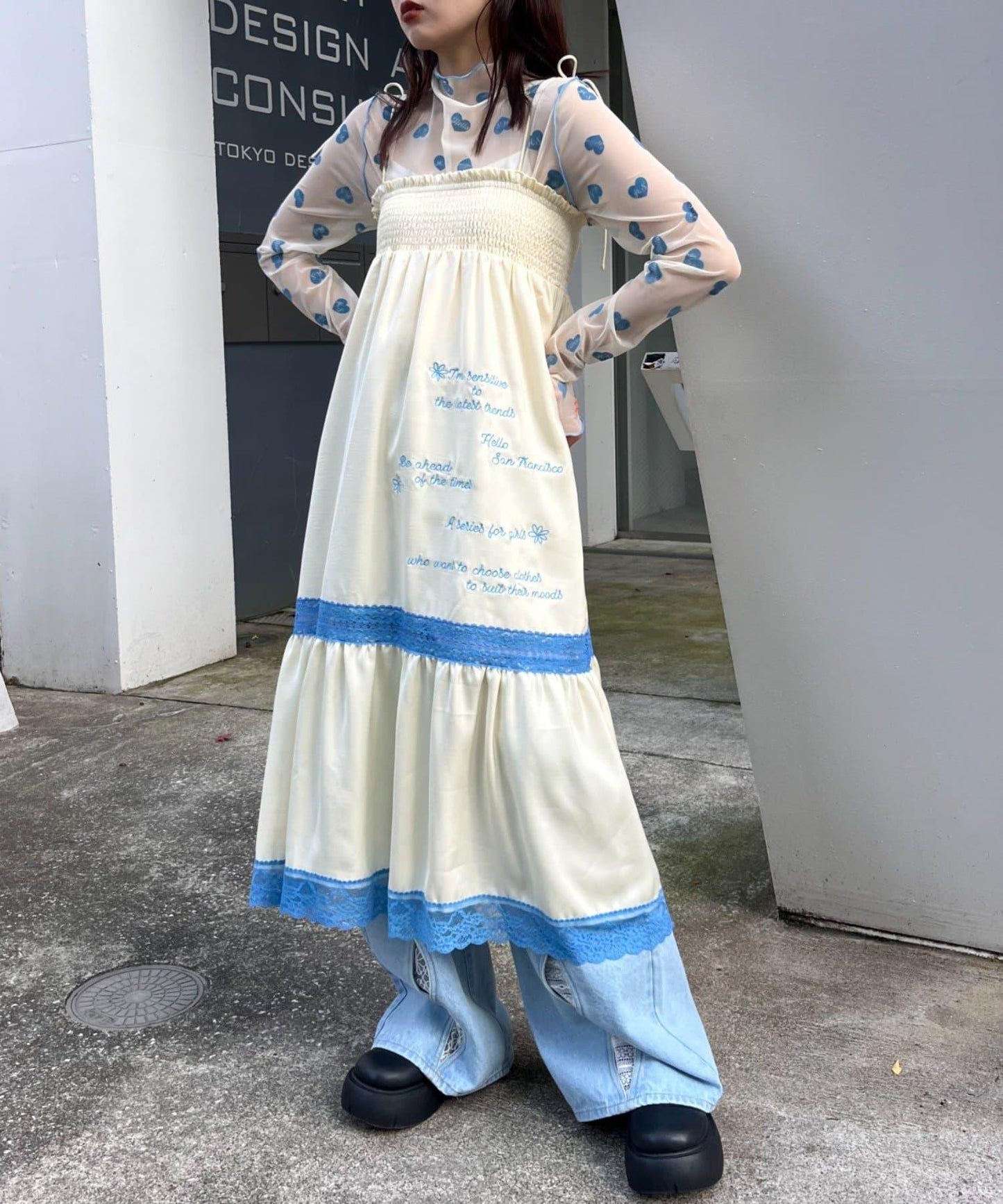 【HELLO.SANFRANCISCO】2WAY緞面刺繡蕾絲裙