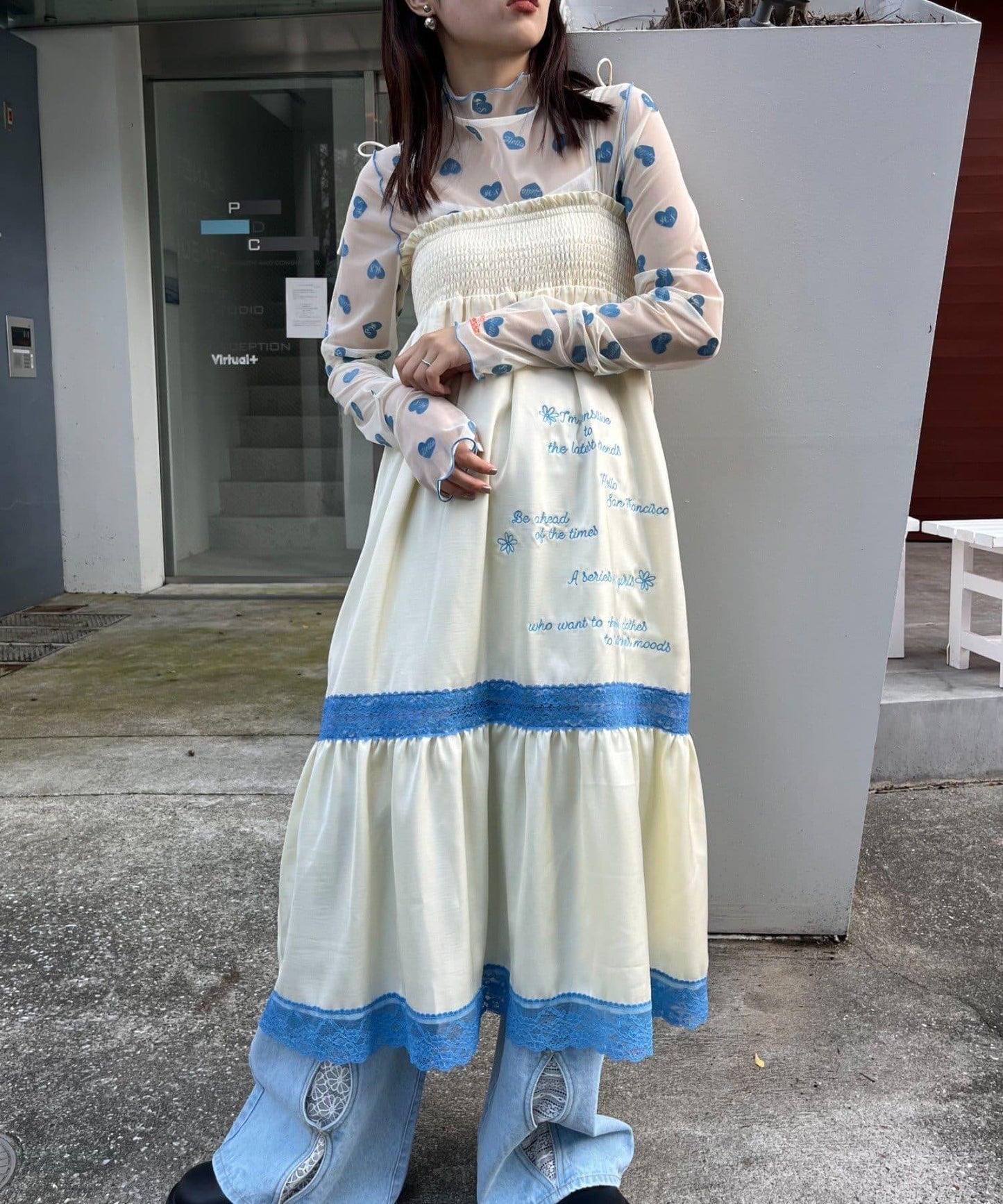 【HELLO.SANFRANCISCO】2WAY緞面刺繡蕾絲裙