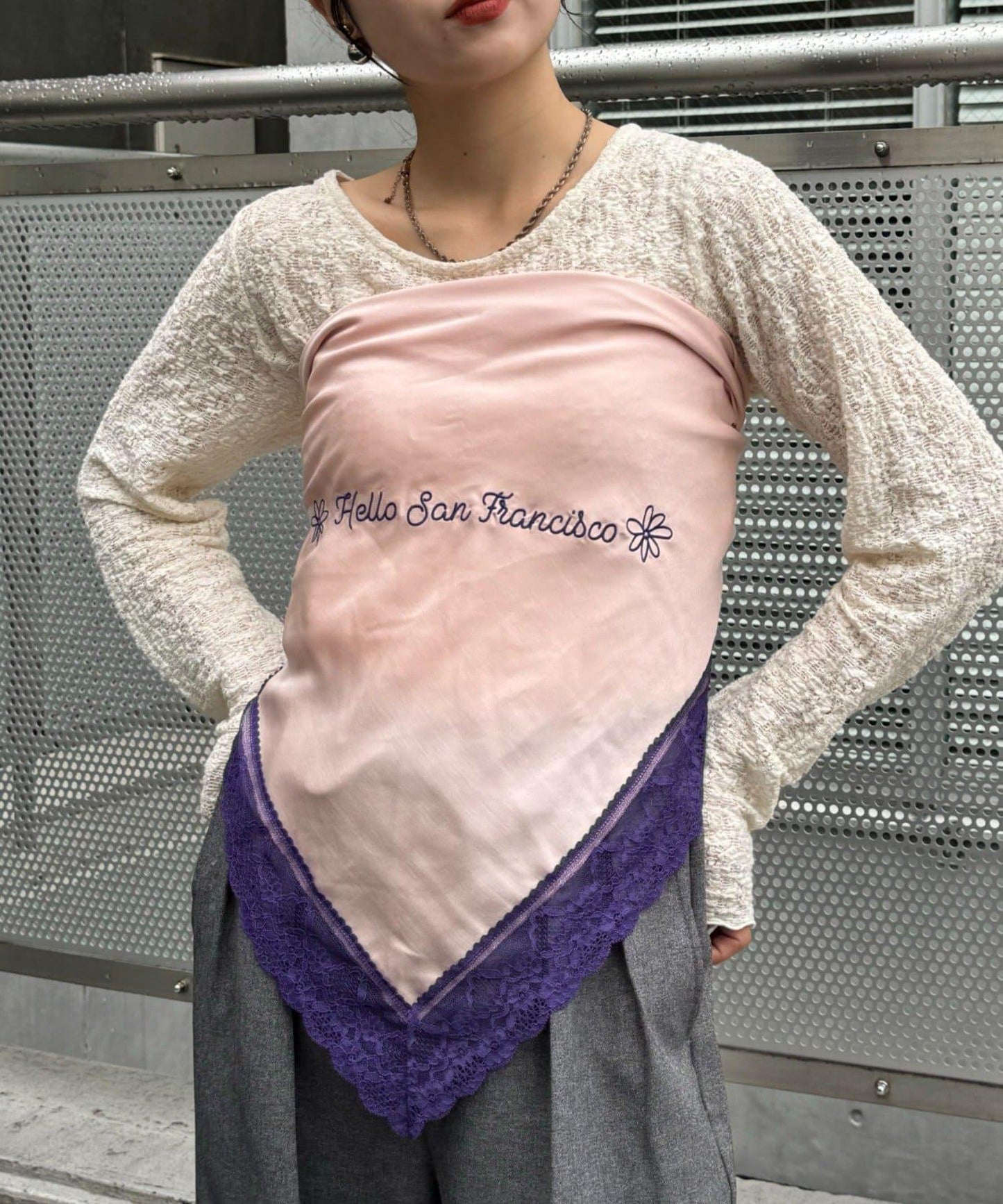 【HELLO.SANFRANCISCO】刺繡蕾絲圍巾