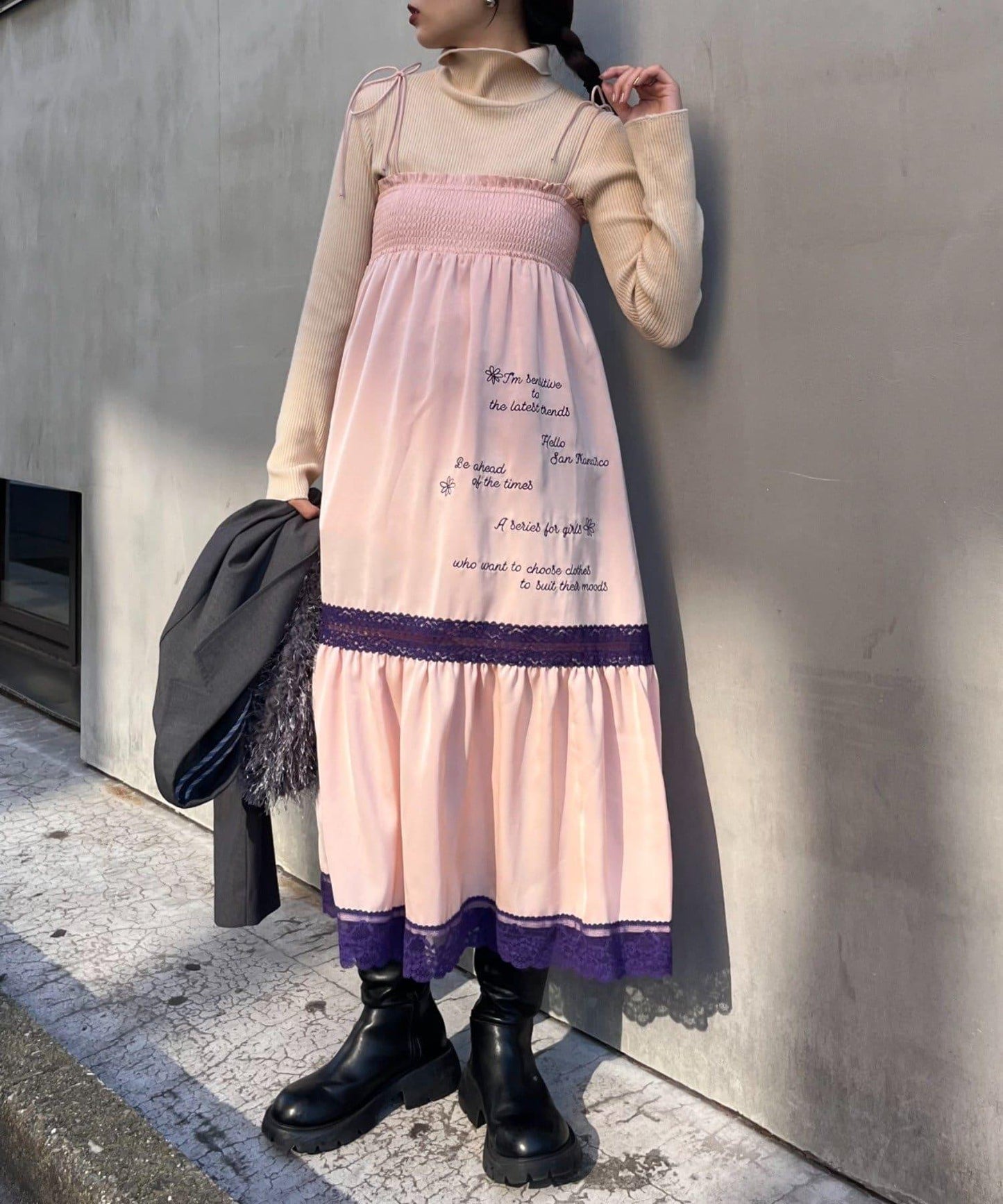 【HELLO.SANFRANCISCO】2WAY緞面刺繡蕾絲裙