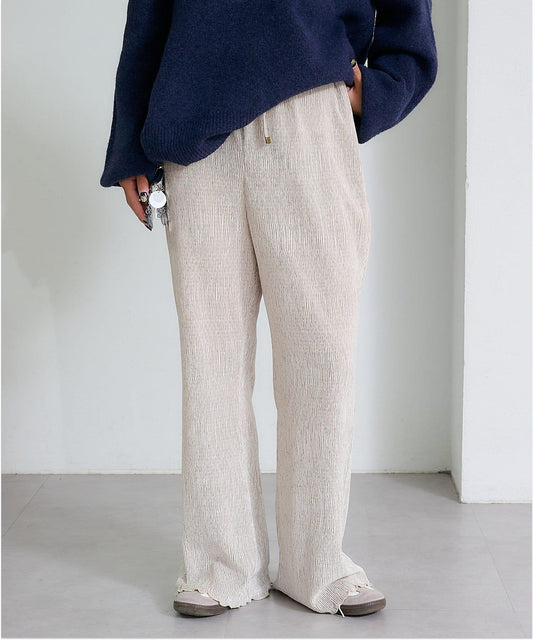 絨面褶皺微喇叭休閒褲