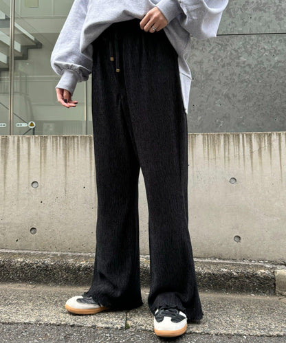 絨面褶皺微喇叭休閒褲