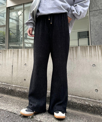 絨面褶皺微喇叭休閒褲