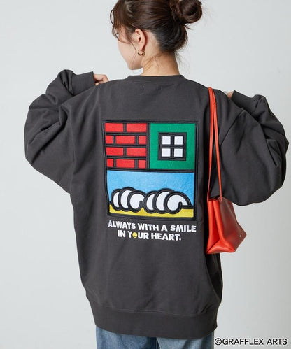 版 GRAFFLEX SMILE EVERYDAY3 背部刺繡毛氈設計 圓領衛衣