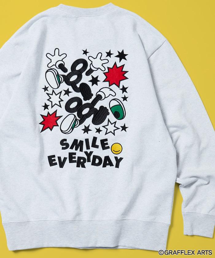 版 GRAFFLEX SMILE EVERYDAY1 背部刺繡毛氈設計 圓領衛衣