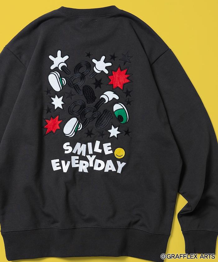 版 GRAFFLEX SMILE EVERYDAY1 背部刺繡毛氈設計 圓領衛衣