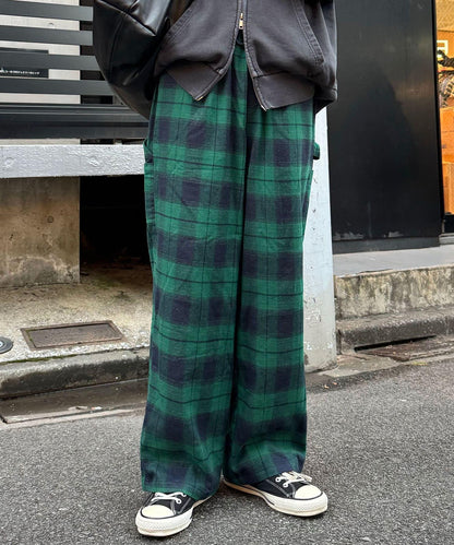 寬鬆格紋休閒褲