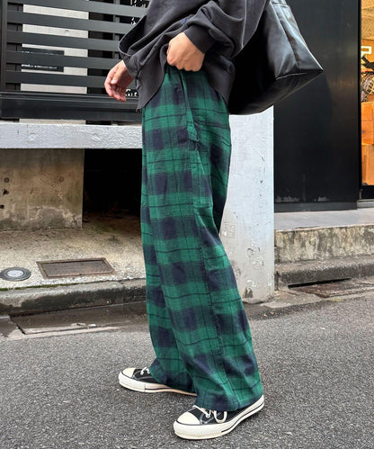 寬鬆格紋休閒褲