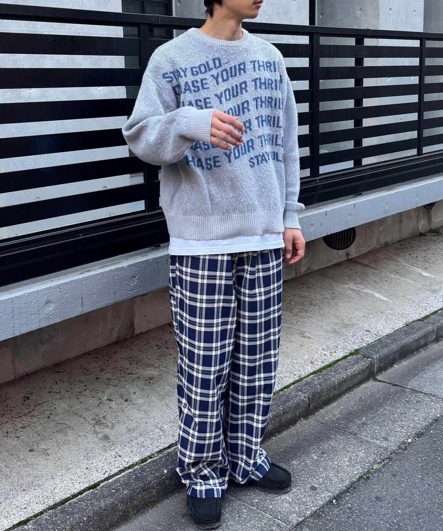 寬鬆格紋休閒褲