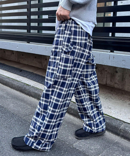 寬鬆格紋休閒褲